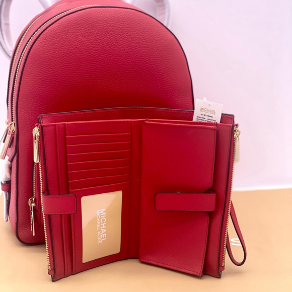 Michael Kors Jaycee Medium Backpack and Wallet Set Bright Red - Picture 7 of 13